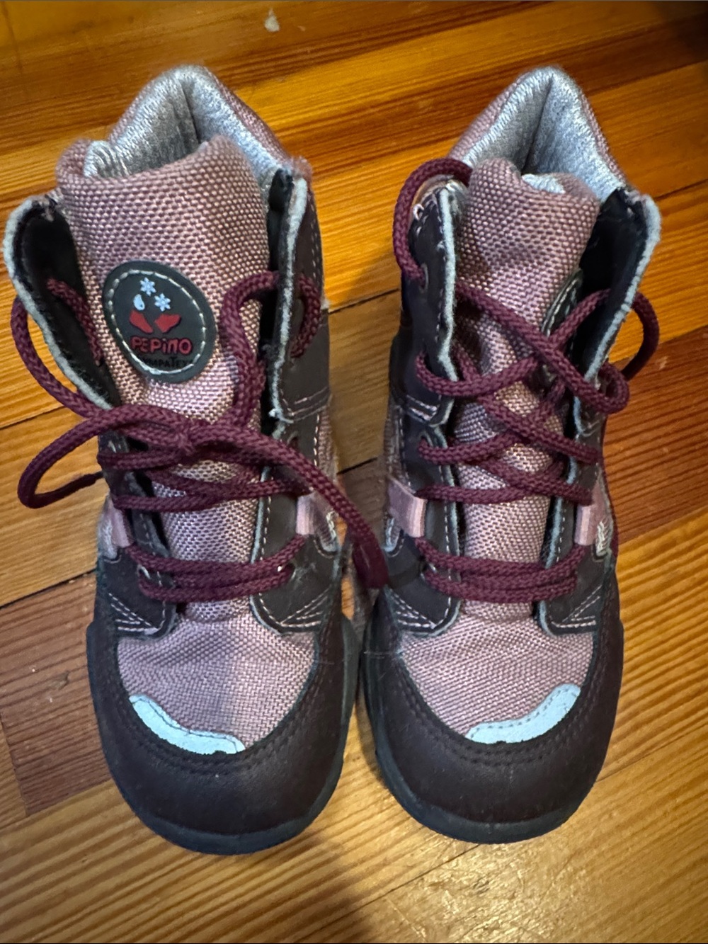 Pepino Kids Maroon and Pink Lace-Up Boots